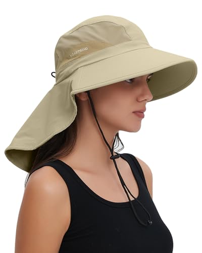 Image of Sun Hat UPF50+, Breathable Wide Brim Bucket Hat Outdoor for Hiking Garden | Large-Area Neck Flap, Water-Resistant Nylon , Blocks 99% UV radiation, lightweight, moisture-wicking,Quick-Dry for Women Men