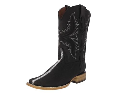 Texas Legacy Mens Black Cowboy Boots Stingray Row Stone Print Leather Square Toe