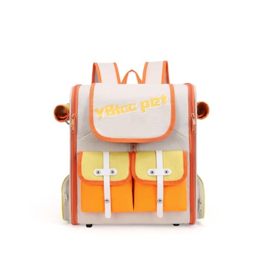 MKHJBFGIペット用ショルダーバッグ ペットキャリー 犬用小屋 キャリーバッグ 夏用 軽い 通気性 外から見える 旅行 マット付き 臭気がない 防災 通院用 折り畳み 散歩出かけ 飛び出し防止 全景 シンプル (オレンジ)