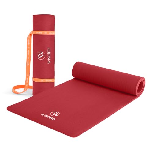 Image of WiseLife Classic Eco-TPE 10 MM Yoga Mat with Yoga Strap for Men & Women | Extra Thick, Long & Wide Non-Slip, Anti-Tear Exercise Mat for Home, Gym, Workout, Fitness, Yoga & Pilates (Maroon)