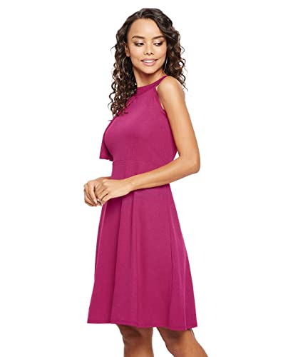 Image of Uptownie Lite Women's Stretchable Solid Fit & Flare Skater High Neck Knee-Length Dress