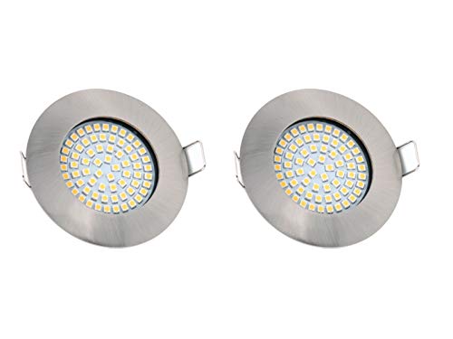 Preisvergleich Produktbild LED Einbauleuchte flache Einbauspots Einbaustrahler 3,5W / 230V / 3.000K / Edelstahlgebürstet, (Matt-Chrom) / Lochkreis: 58mm (2er Pack)