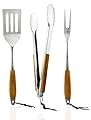 colsen Heavy Duty BBQ Grilling Tool Set, 3pcs Real Thick Stainless Steel Barbecue Spatula, Tongs & Fork (Brown)