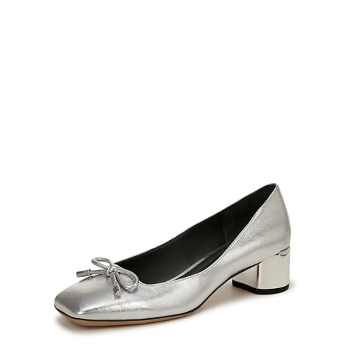 Franco Sarto Womens Natalia Square Toe Block Heel Pumps with Bow Silver Metallic 7.5 M