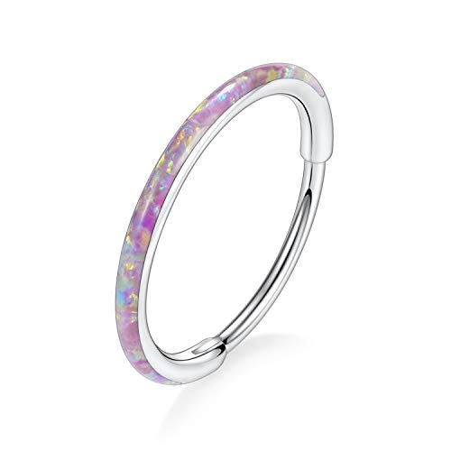 FUNLMO 20G Nose Rings Pink Opal 10mm Conch Nose Piercing Jewelry Septum Jewelry Nose Hoop Cartilage Conch Huggie Earrings Surgical Steel Daith Earrings Lobe Earrings Silver