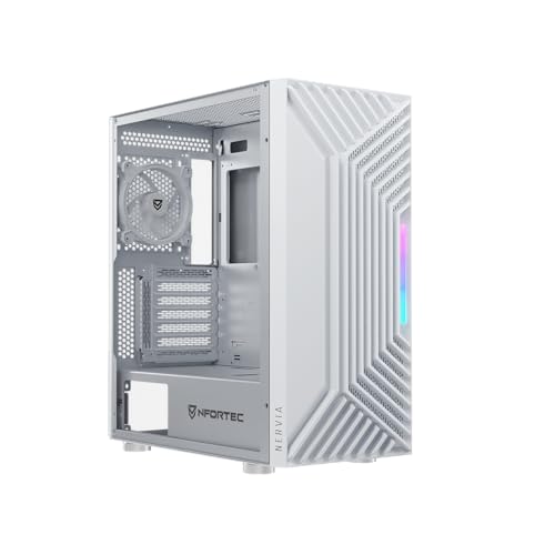 Nfortec Nervia Black Torre Gaming Mid Tower ATX con 3 Ventiladores PWM, Frontal mallado, Cristal Templado – Color Blanco