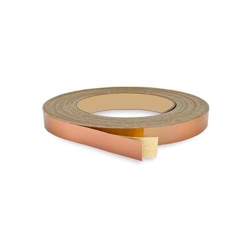 Mirror Copper PVC 5/8 inch x 25 ft Edge Banding Peel Stick Tape Adhesive Metal Edging Veneer Aluminum Trim Flexible Strip Molding MDF Wood Cabinet Laminate Shelf Furniture Countertop Formica Plywood