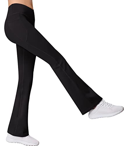 Bootcut Yoga Pants Flare Leggings for Girls - Crossover High Waisted Dance Pants with Pockets for Teens Black/Black/Black3