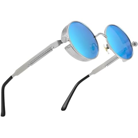 GLCLRS Polarized Steampunk Sunglasses, UV Protection, Metal Frame, Outdoor Circle Shades Cover