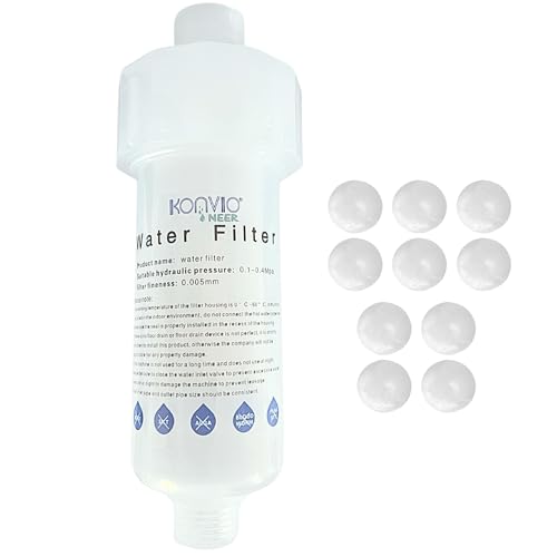 Image of Konvio Neer Washing Machine Water Filter - Protects Against Limescale, Hard Water Softner for Top Load and Front Load Machines,Includes 10 Anti-Scalant Balls, Easy 1-Minute Setup (1 Set, White)