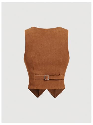 GORGLITTER Women's Vintage Embroidered Vest Button Down Sleeveless V Neck Crop Jacket Khaki Small2