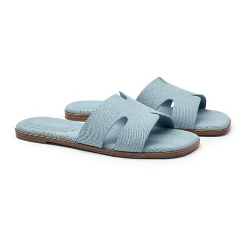 Image of Rihero Flat Sandals Women Dressy Comfortable Slip On Leather Slide Sandals