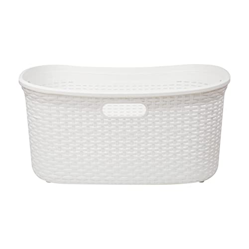 Mind Reader Basket Collection, Laundry Basket, 40 Liter (10Kg/22Lbs) Capacity, Cut Out Handles, Ventilated, Set Of 2, White #TOP4
