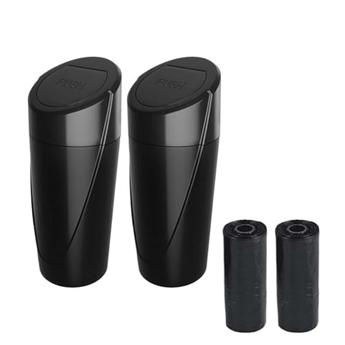 Image of Car Trash Can Bin with Lid, Portable Leakproof Automotive Garbage Can Bin, Car Cup Holder Trash Can with 1 Roll Trash Bags, Mini Car Storage Interior Accessories for Car, Vehicle, Office, Home (2PCS)