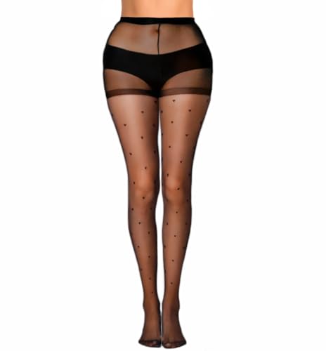 LUCKELF Heart Stockings Women's Sheer Tights Valentine Day 40 Denier Patterned Tights Nylon Hosiery