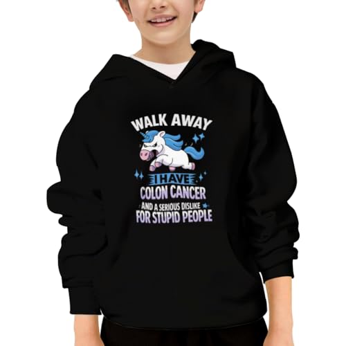 Funny Colon Cancer Cute Unicorn Warrior Hoodies for Teen Girls Boys Lightweight Kangaroo Pocket Sweatshirt