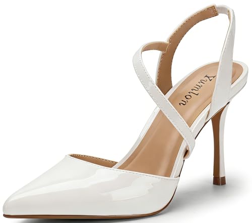 Image of Closed Toe Slingback Heels Wedding High Stiletto Heel for Women 3.3 Inch Ankle Strap Pointed Toe Pumps Prom Dress Bride Shoes for Dinner Party Sexy