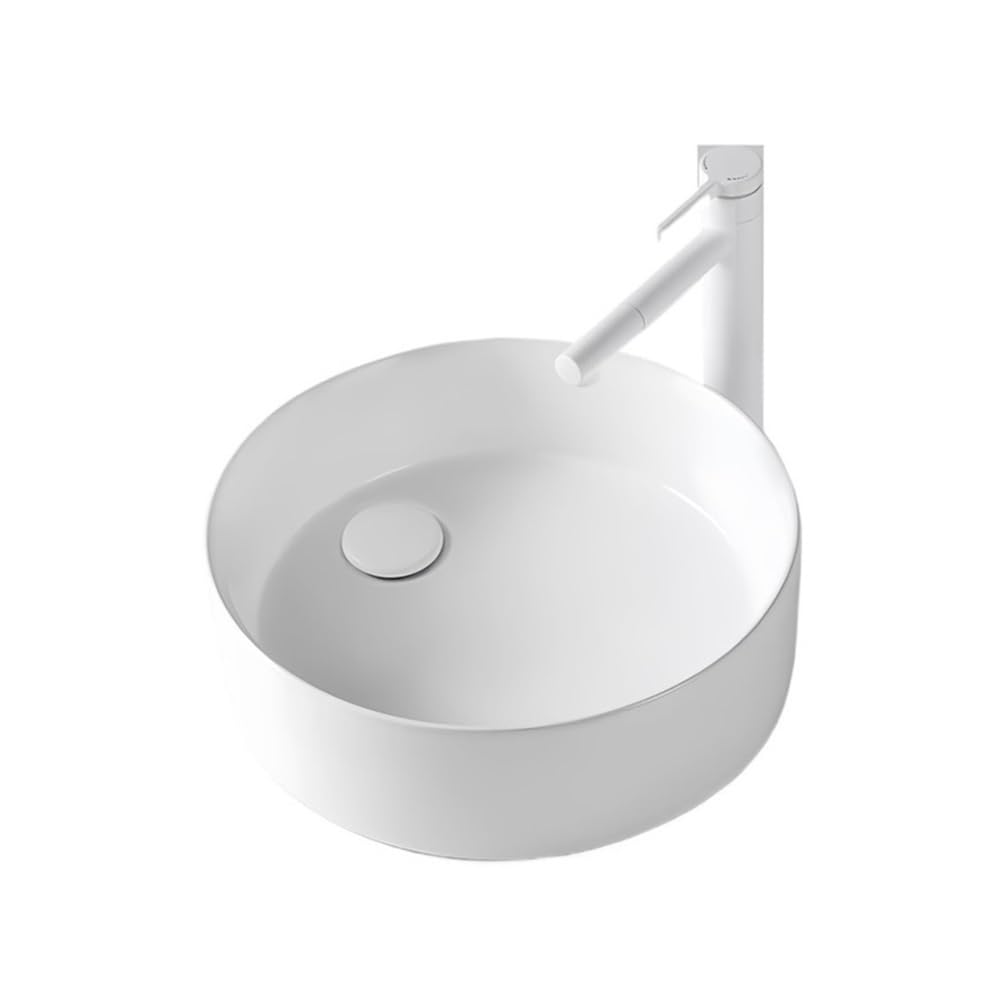 WOTZOV Bathroom Minimalist White Round Above Counter Basin Ceramic Bathroom Sink Wash Vessel