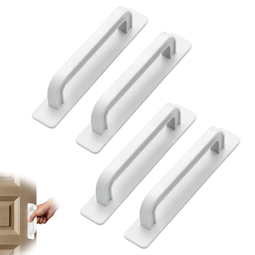 Sxingh Poignée Adhésive Porte Sans Perçage, Lot de 4 Pièces, Poignée de Meuble Cuisine, Poignée Adhésive pour Porte Coulissante, Balcon, Fenêtre, Blanc...