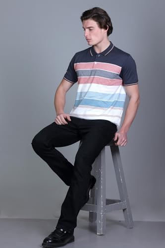 Image of SANE ORIGINALS T-Shirt for Men with Pocket || Textured Striped Polo for Men