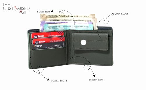 Image of TCG Personalized Name & Charm Imported Leather Mens Wallet | Gifts for Men Husband Boyfriend Employees Clients Colleagues Friend (Olive Green)