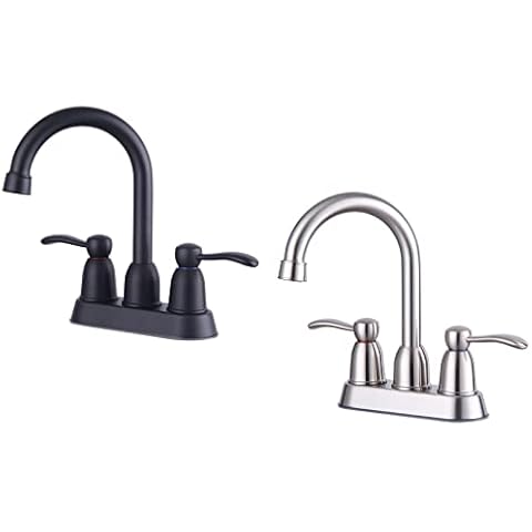 Centerset Bathroom Faucets with Pop Up Drain Water Supply Lines - Brushed Nickel and Black Cover