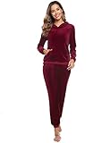 Totatuit Velours Schlafanzug Damen Hausanzug Set Nicki Freizeitanzug Kuschelig Trainingsanzüge 2 Teiller Kapuzenpullover + Relax Hose Weinrot XL