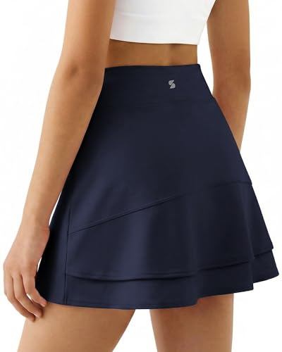 Stelle Girls Tennis Skirts Golf Athletic Skorts Elastic Waist Ruffle Skirt With Pockets 4-15 Years Navy Xs