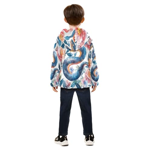 Watercolor Floral Snakes Toddler Fleece Jacket Girl Boys Hooded Fleece Jacket Coat Warm Outwear Zip-up 3-10T4