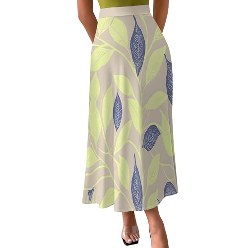 Women's Pleated Skirt Summer Elegant A-Line Elastic High Waist Ruffle Flowy Flared Cocktail Party Midi Skirt2