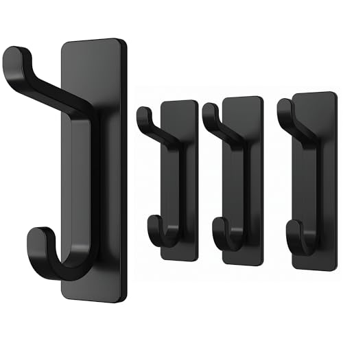 pickpiff Wall Hooks for Coat and Towel: 13LB Strong Adhesive Door Hanger Stick on Matte Black 4 Pack