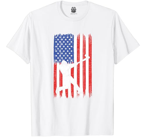 Baseball Team American Flag 4th of July T-Shirt for Men Boys Kids Funny Gift for Dad Son Husband Boyfriend
