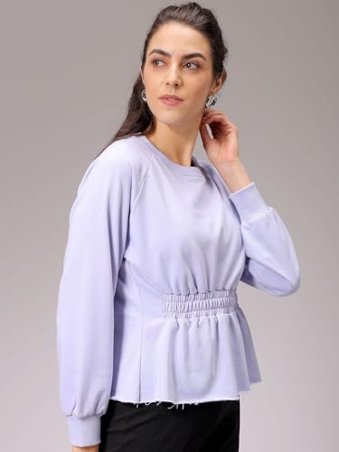 Image of Freehand by The Indian Garage Co Women Fit and Flared Solid Shirred Sweatshirt