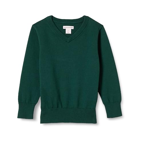 Amazon Essentials Toddler Boys' Uniform Cotton V-Neck Sweater, Dark Green Heather, 2T