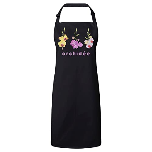 Tablier cuisine premium en coton chic au motif orchidée aquarelle de haute qualité