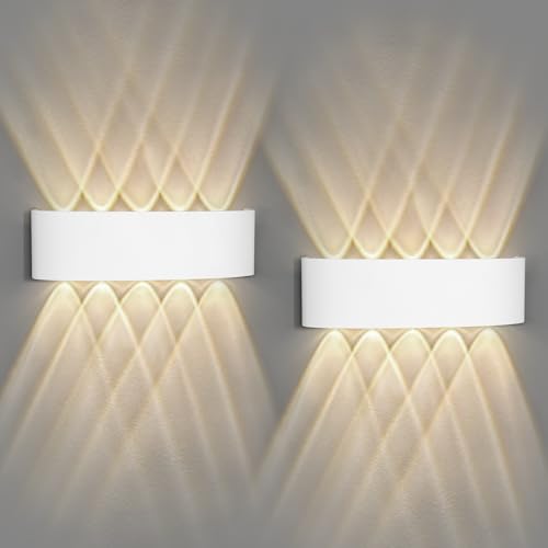 URHRHU Lámpara de Pared Interior 2 Piezas 12W Apliques pared LED Luz Lámpara Moderna Blanco Luz de Aluminio Blanca Cálida 3000K Apliques de Pared Arriba y Abajo para dormitorio Sala de Estar Pasillo