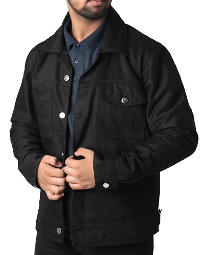 MUKHTALIF Black Denim Jacket Mens | Lightweight Trucker Jean Jacket For Men