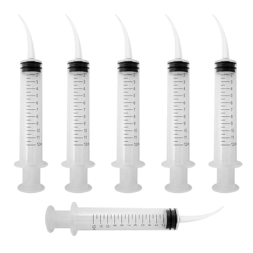 Xiufortion 6PCS Pet Feeding Syringe Transparent Aseptic with Measurement 12ml Water Liquid Food Supply Feeding Dosing Device for Birds Dogs Cats Gardening Rinse (Curved Tip 6PCS)