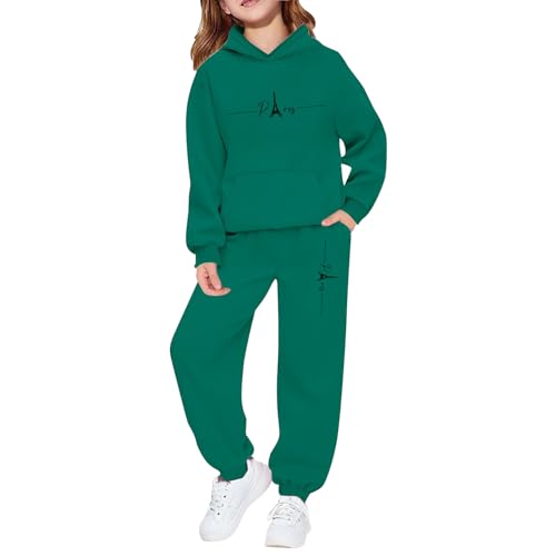 Ensemble polaire chaud filles 2-8 ans vêtement deux pièces sweat et pantalon vert foncé