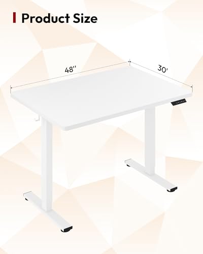 Image of SANODESK Electric Standing Desk 48 x 30 Inches Whole-Piece Desktop Height Adjustable Stand Up Desk w /6-Button Controller Ergonomic Computer Desk for Home Office, White Frame + White Tabletop