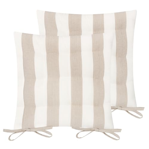 furn. Hayle 2 Pack Striped Cotton Seat Pad Cushion – Reversible Design, Indoor and Outdoor (Natural – 40x40cm)