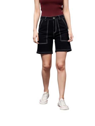 Image of Miss Chase Women's Relaxed Fit Mid Rise Highly Distressed Regular-Length Denim Shorts