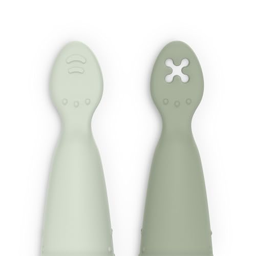 Suavinex, Confezione Da 2 Cucchiai Pre-Apprendimento, In Silicone Blw, Con Manico Antiscivolo E Punta Piatta Testurizzata, Ergonomici, Simmetrica, Lavabili In Lavastoviglie, +6 Mesi, Verde, 2 Unità - 3