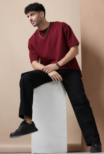 Image of Men's 240 GSM Cotton Oversized Tee - Heavyweight Bio-Washed Fabric | Premium Street Style | Super Soft, Thick & Breathable T-Shirt