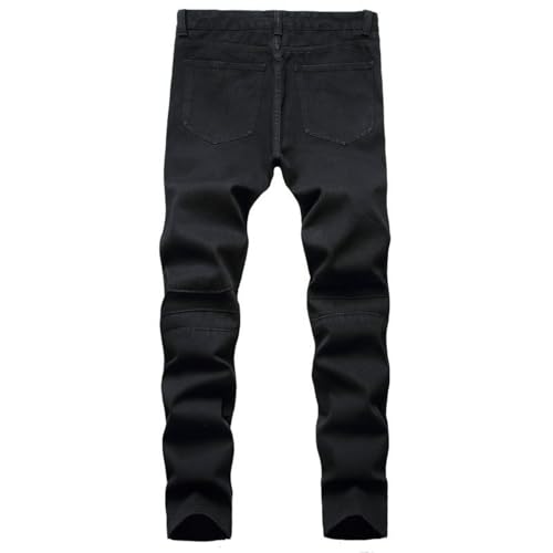 Jeans Pants Trousers Denim Trendy Street Tight Personalized Wrinkle White Retro Casual Commuter Straight Leg Small for Men(Black,31)4