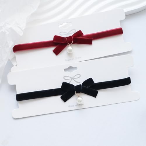 Bow Necklace for Women Red Bow Choker Black Ribbon Necklace Pearl Pendant Necklace Cute Bow Knot Necklace for Christmas Gifts3