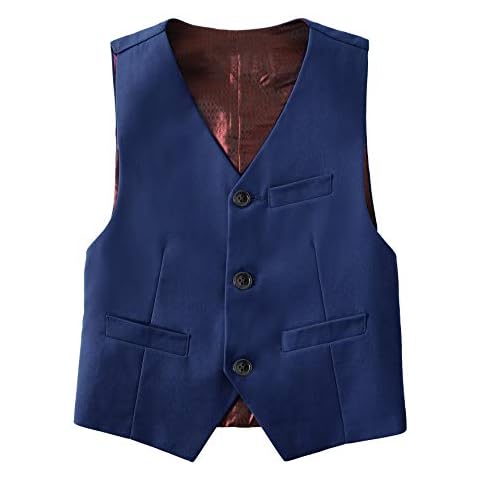 Fersumm Dress Vest for Boys Suits Formal Dress Slim Fit Kids Suit Vest Blue Size 14 Cover