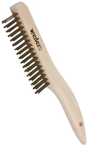 Image of Weiler 44062 0.012 inch Wire Size, 5 inch Brush Length, 10 inch X 5 /8 inch Block Size, 2 X 17 No. of Rows, 302 Stainless Steel Bristles, Hardwood Block, Shoe Handle Scratch Brush, Made in The USA (Pack of 12)