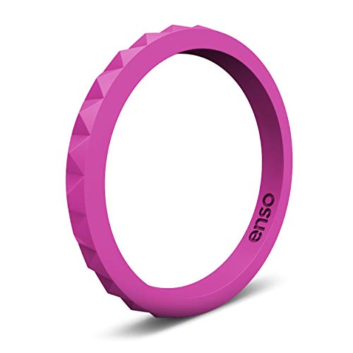 Enso Rings Stackable Pyramid Silicone Wedding Ring – Hypoallergenic Unisex Stackable Wedding Band – Comfortable Minimalist Band – 2.5mm Wide, .8mm Thick Fuschia. Size: 9