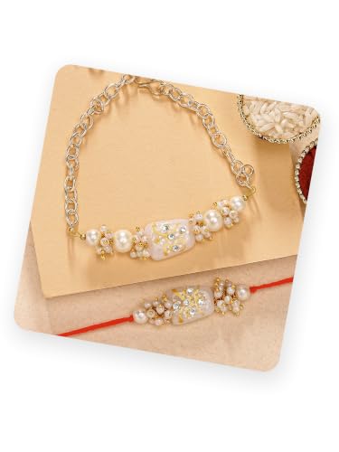 Image of Karatcart Gold-Plated Kundan Rakhi Rakhi with Roli Chawal for Brother and Bhabhi